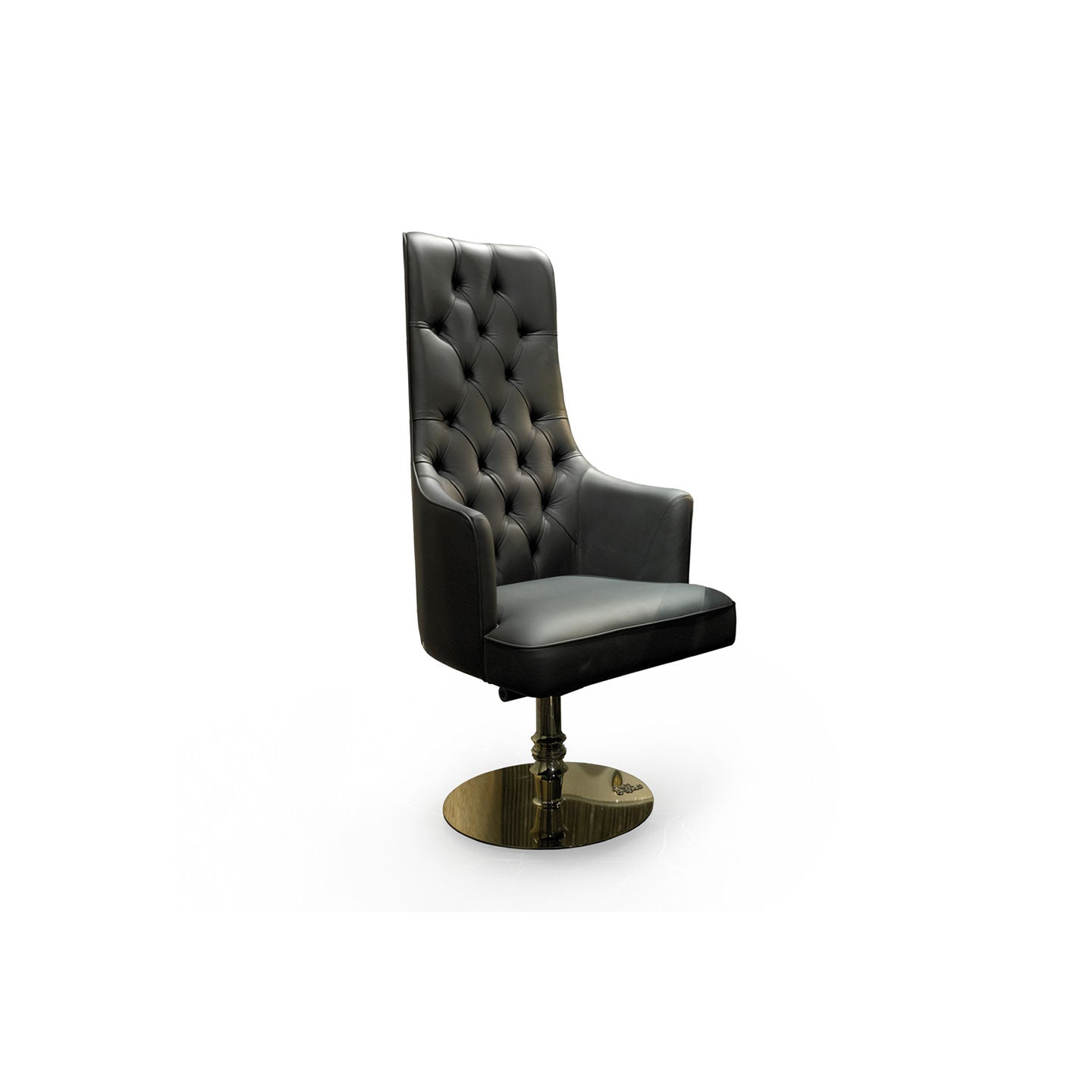 Black Tufted Leather Executive Swivel Chair with Gold Base