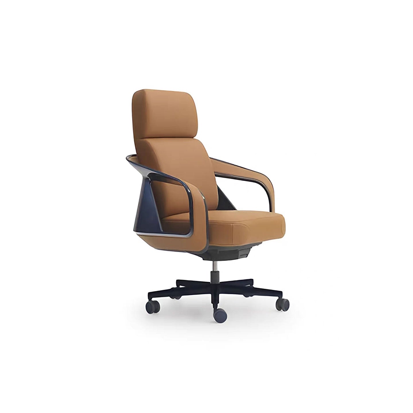 Premium Tan Leather Executive Chair with Modern Sculpted Arms
