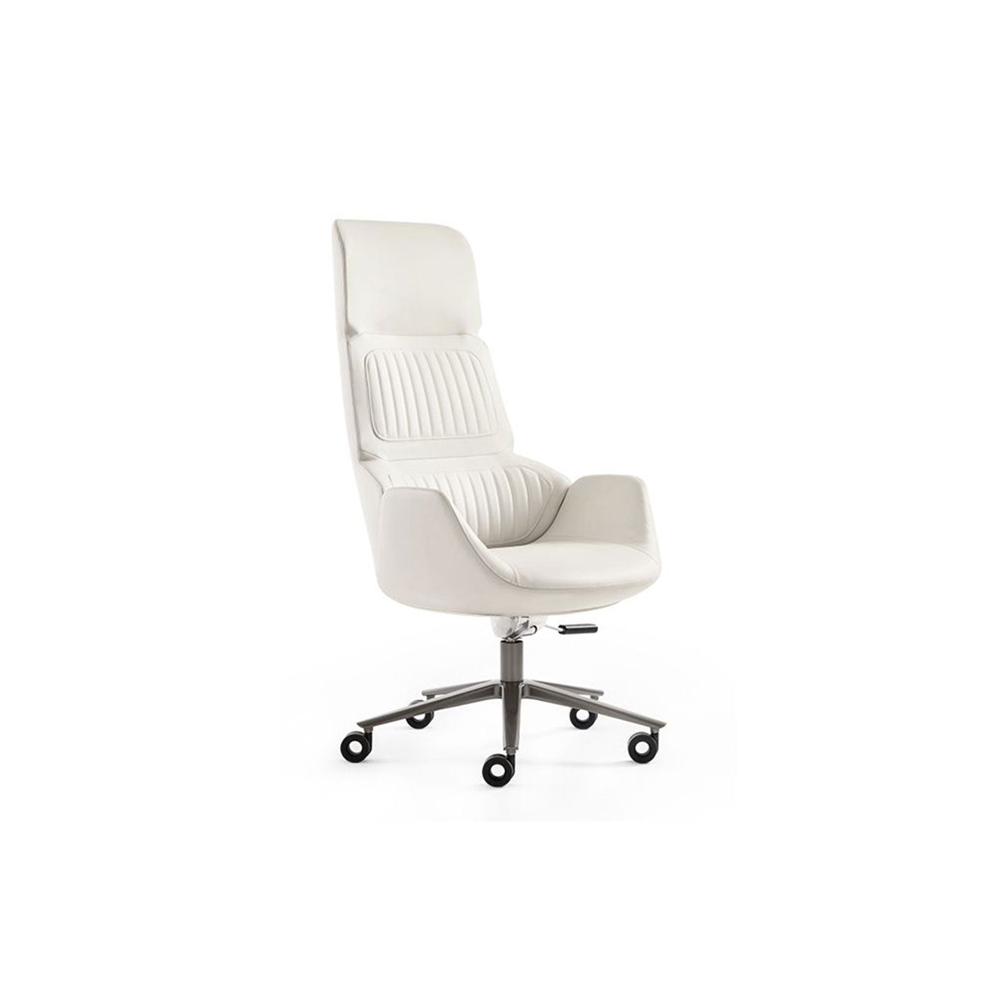 White Leather High-Back Executive Office Chair with Swivel Base