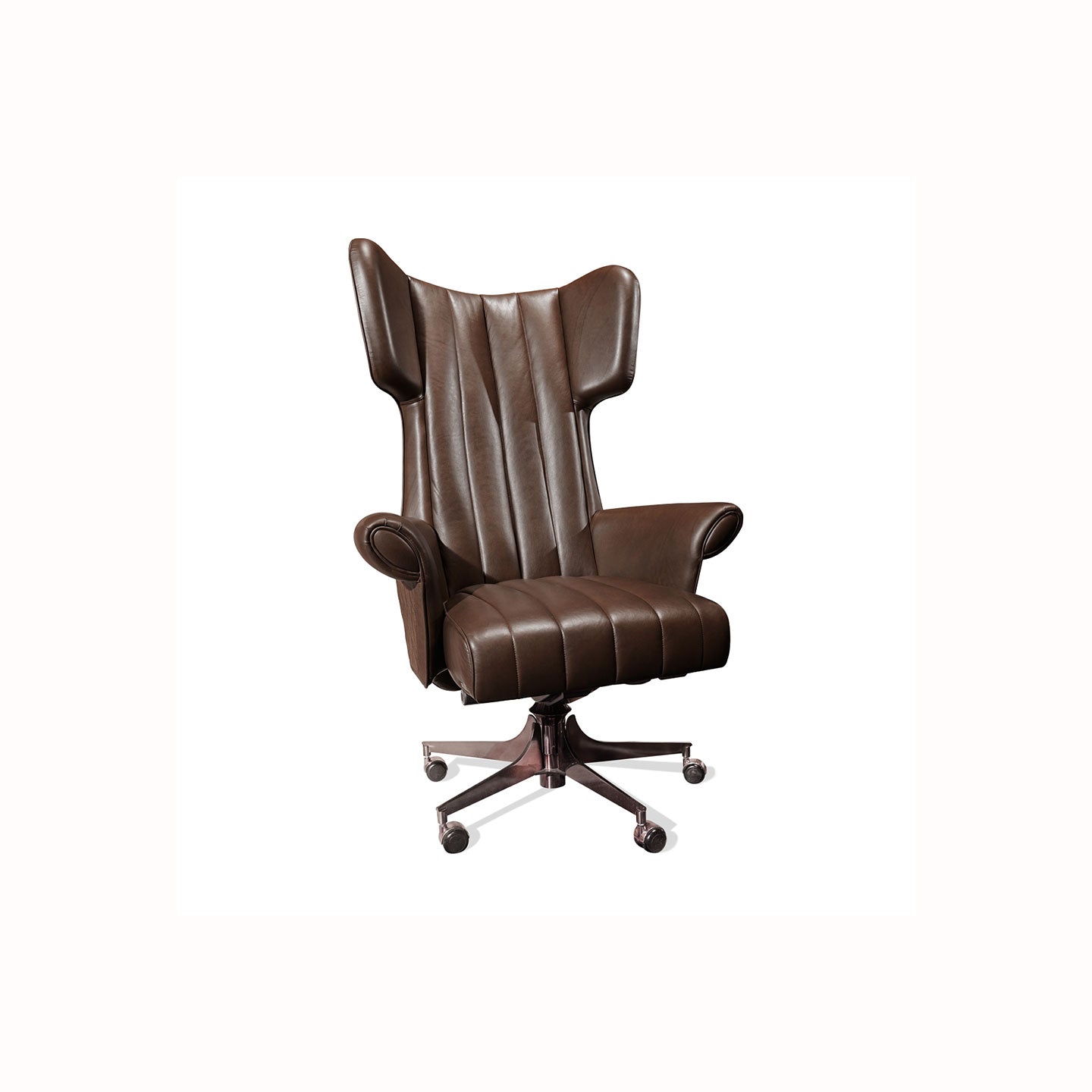 Luxury Swivel & Height Adjustable Brown Leather Executive Chair