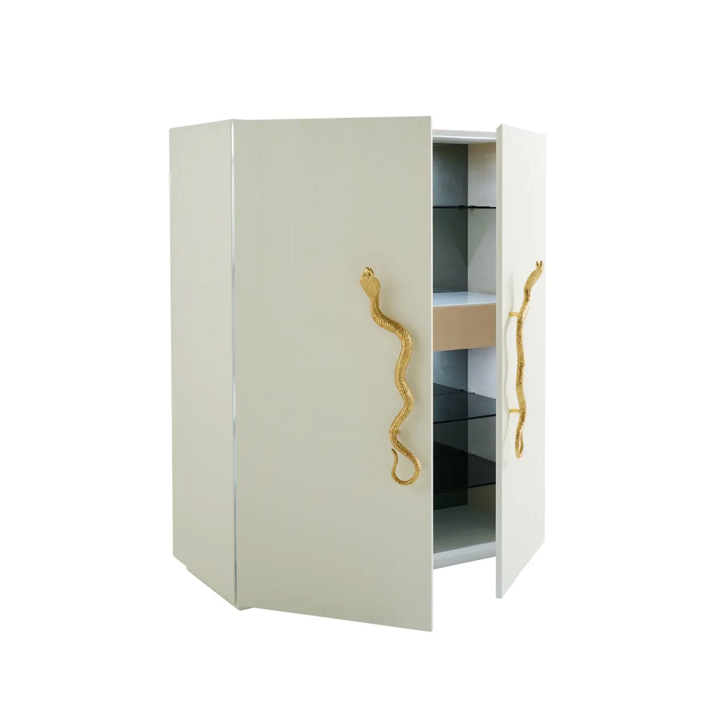 Snake Handle Bar Cabinet - Dark Wood with Gold Accents