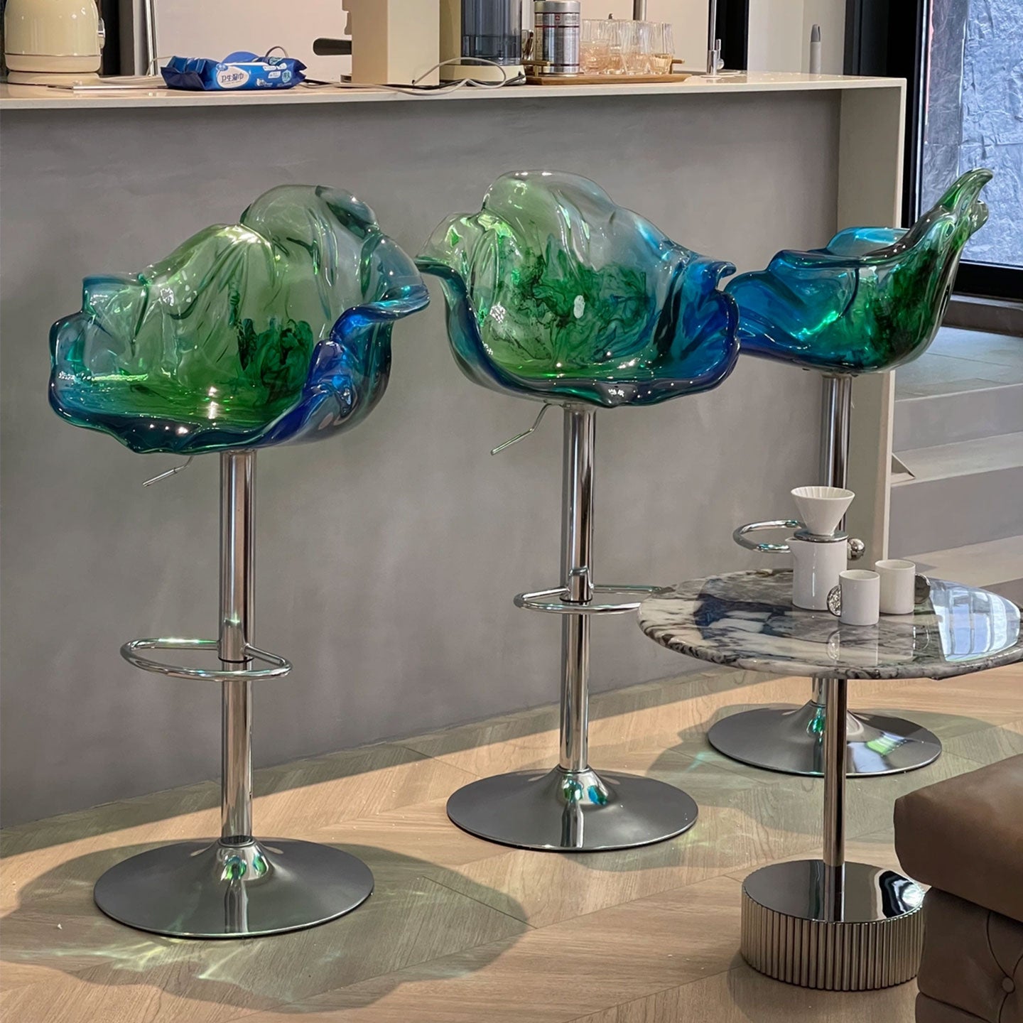 Transparent Acrylic Petal Bar Stool β Swivel & Adjustable Height