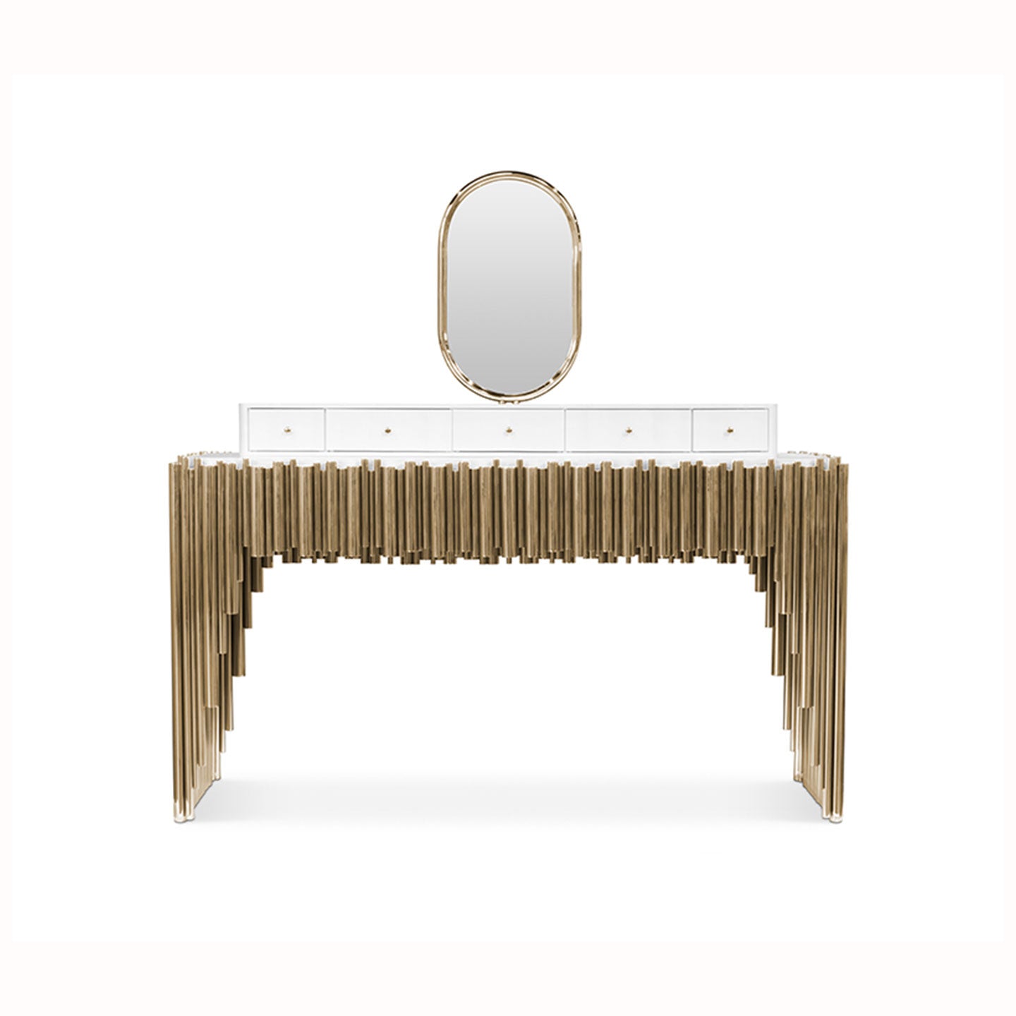 Luxury Black Gold Fringe Vanity Desk with LED Oval Mirror
