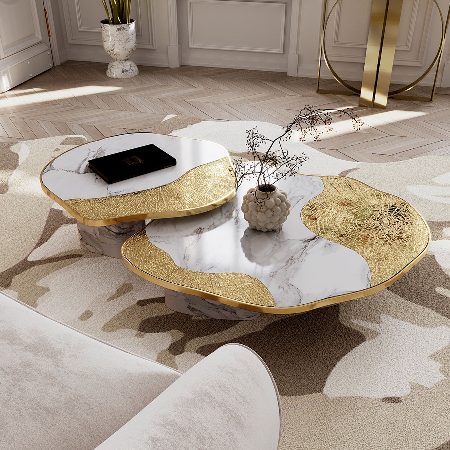 White marble and gold center table