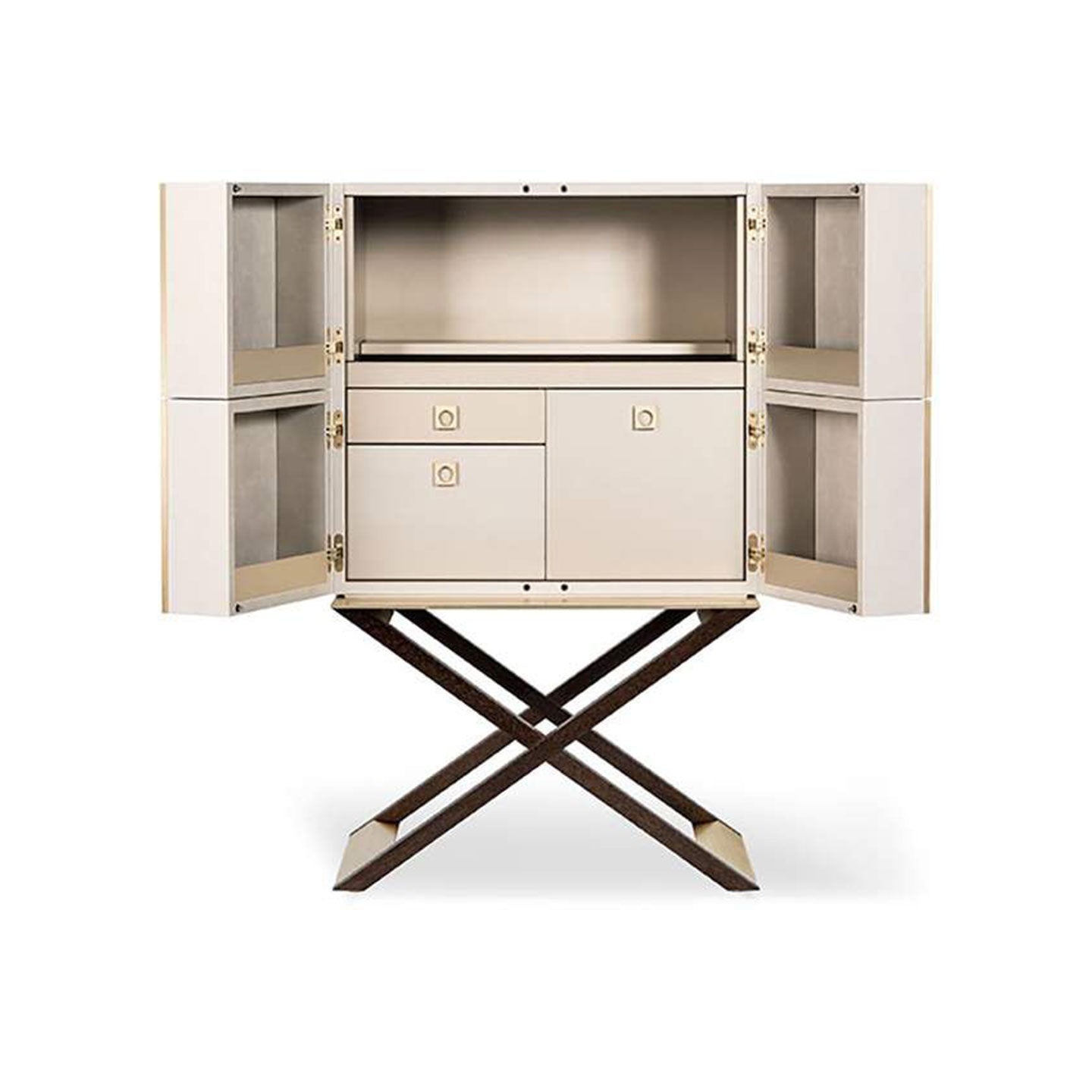 Embroidered Floral Bar Cabinet with Gold X-Base Legs