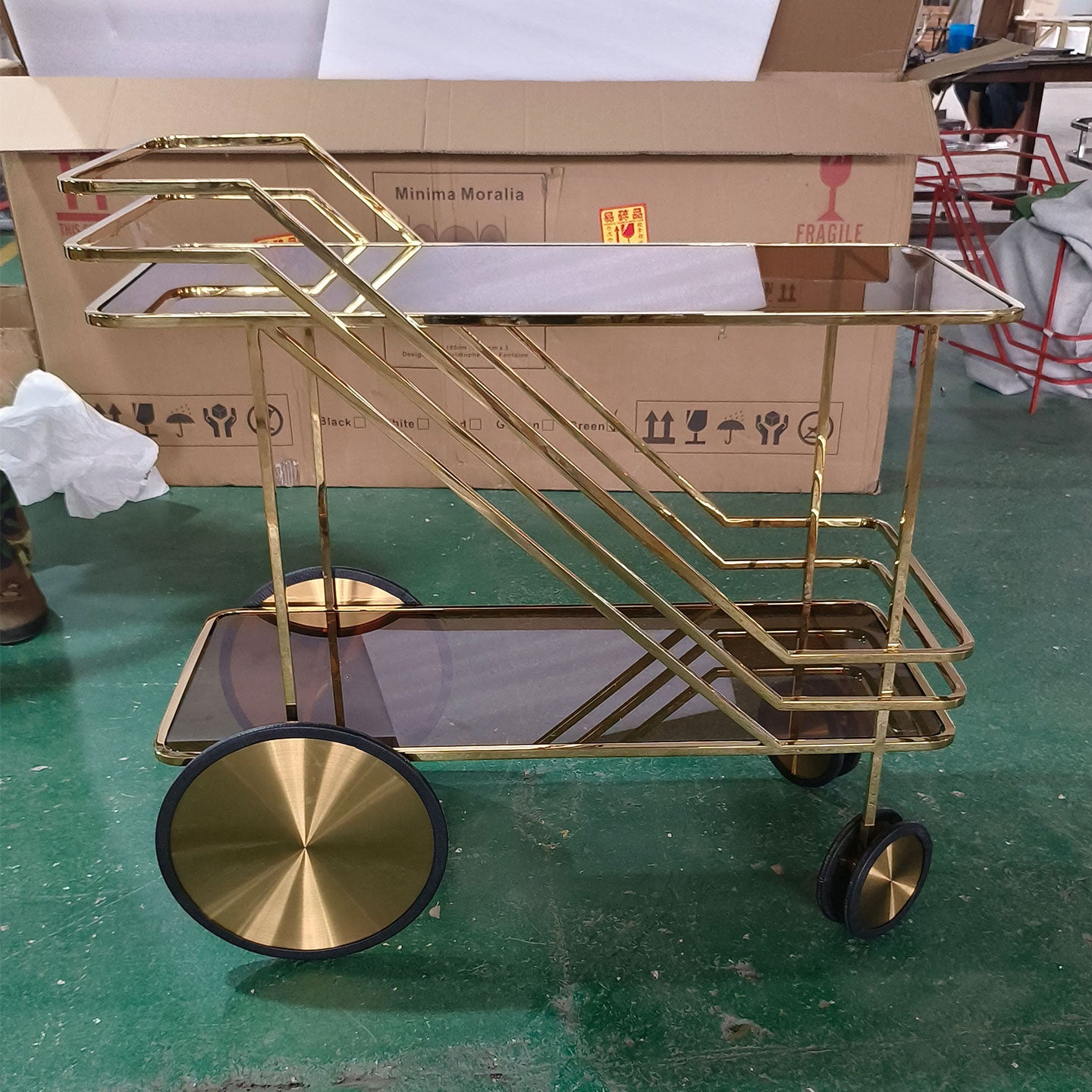 Modern Glass Bar Cart, 2-Tier Rolling Serving Cart with Wheels for Home Bar, Living Room & Kitchen