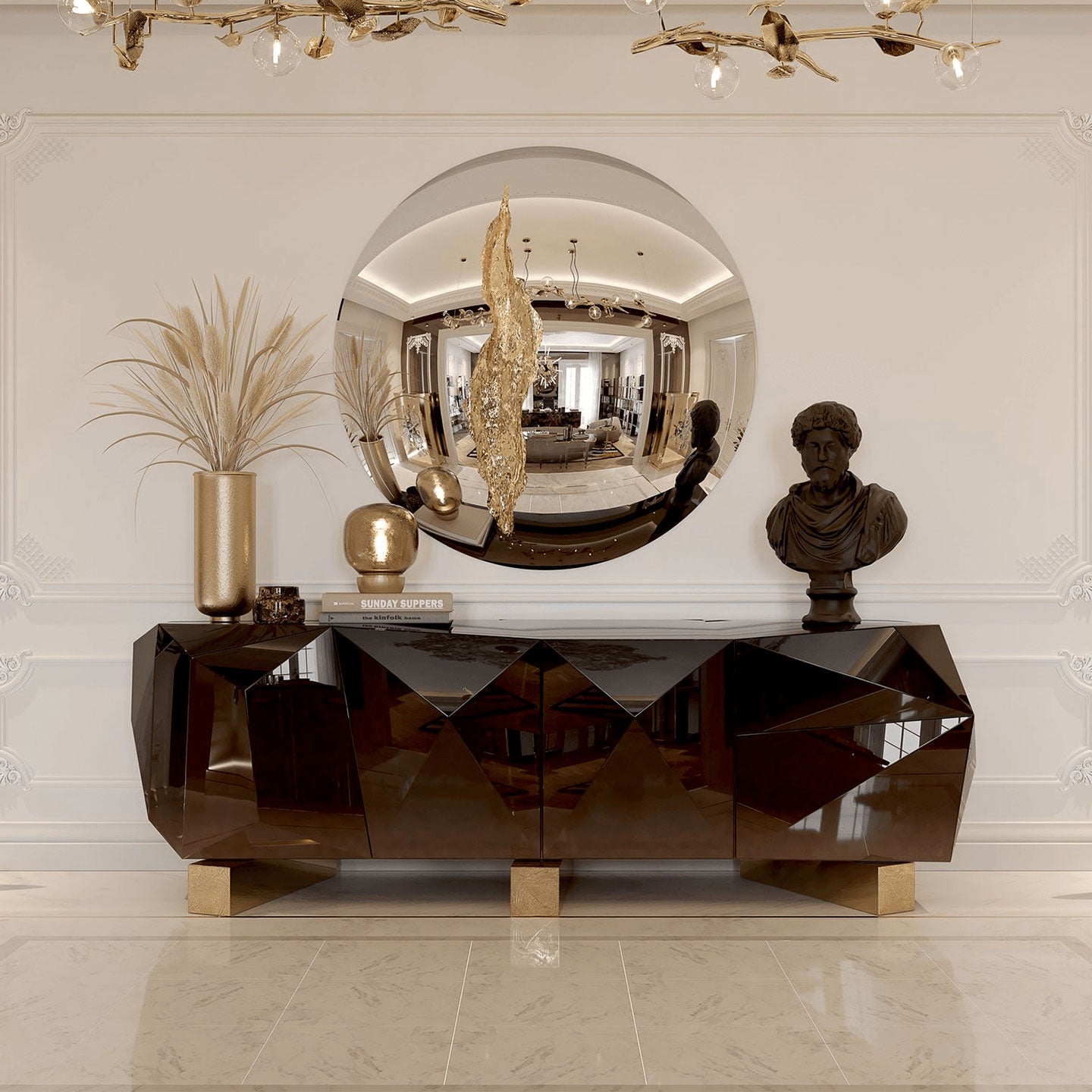 Circular mirror silver stainless steel wall mirror