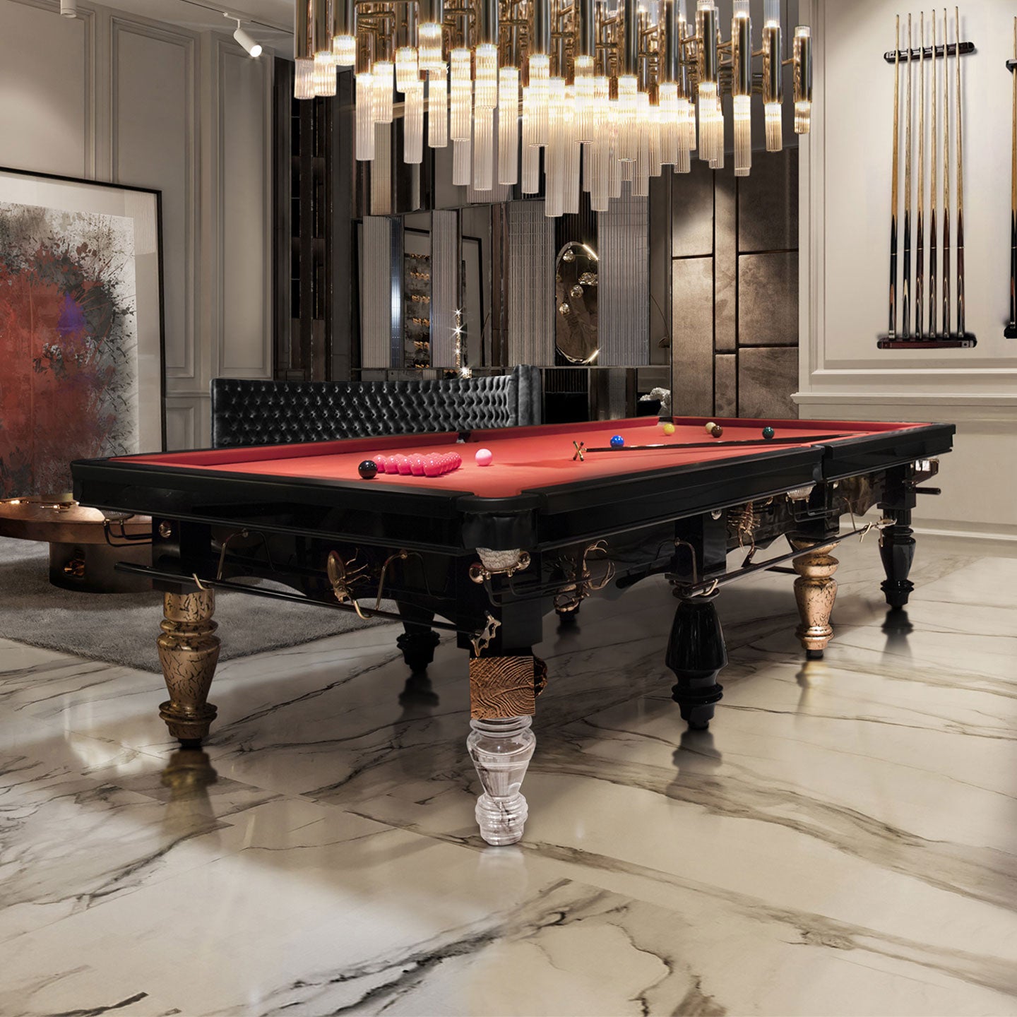 New Top Level VIP Luxury Gaming Room Billiard Table Gree Black Snooker Rectangular Imported Solid Wood Brass Pool Table for Villa