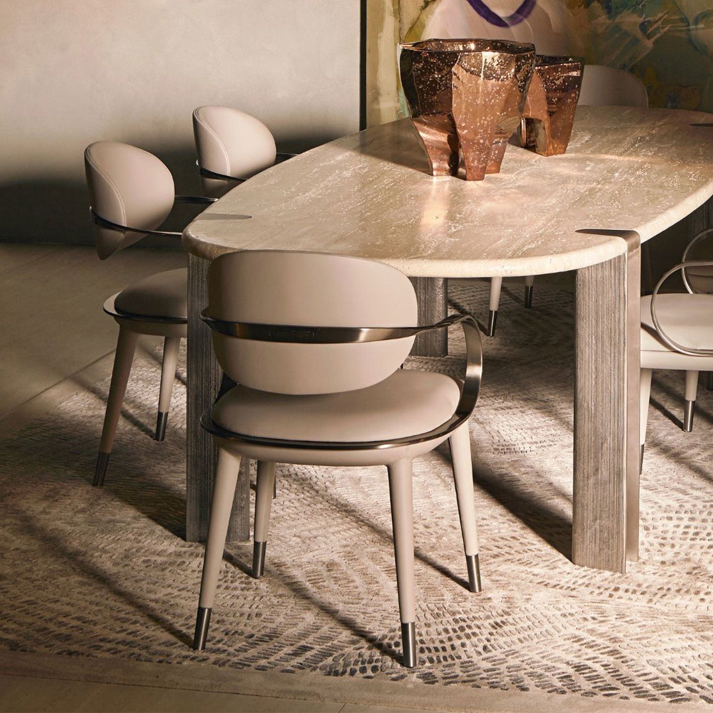 Contemporary Cream Leather Dining Armchair with Brushed Legs Stainless steel