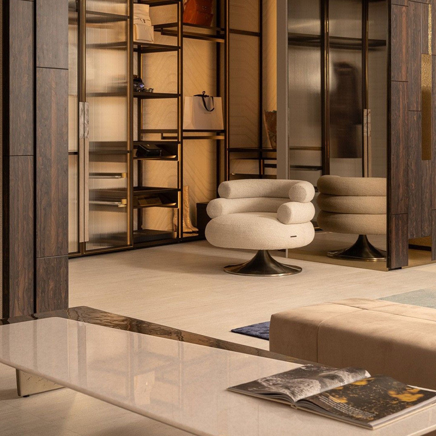 Upholstered armchair with a multilayer