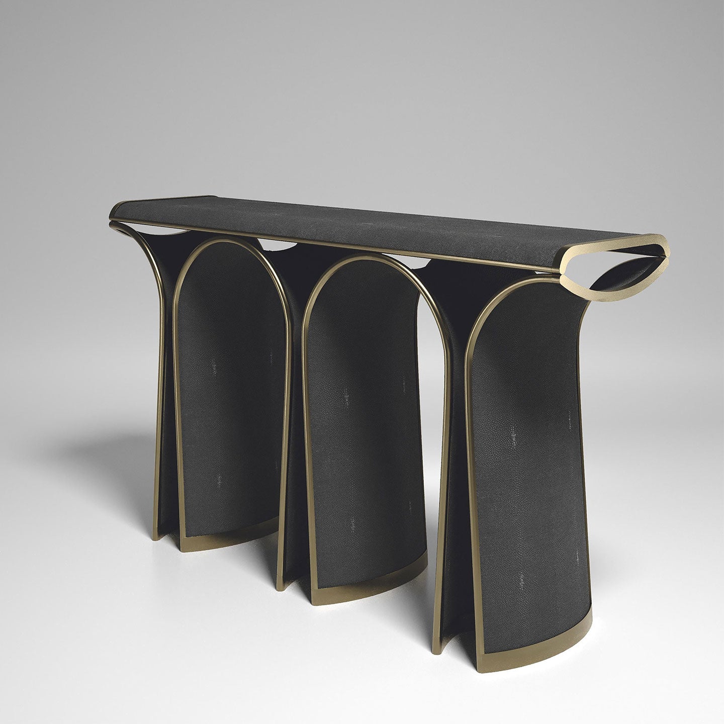 Shagreen Console with Bronze-Patina Brass Details by