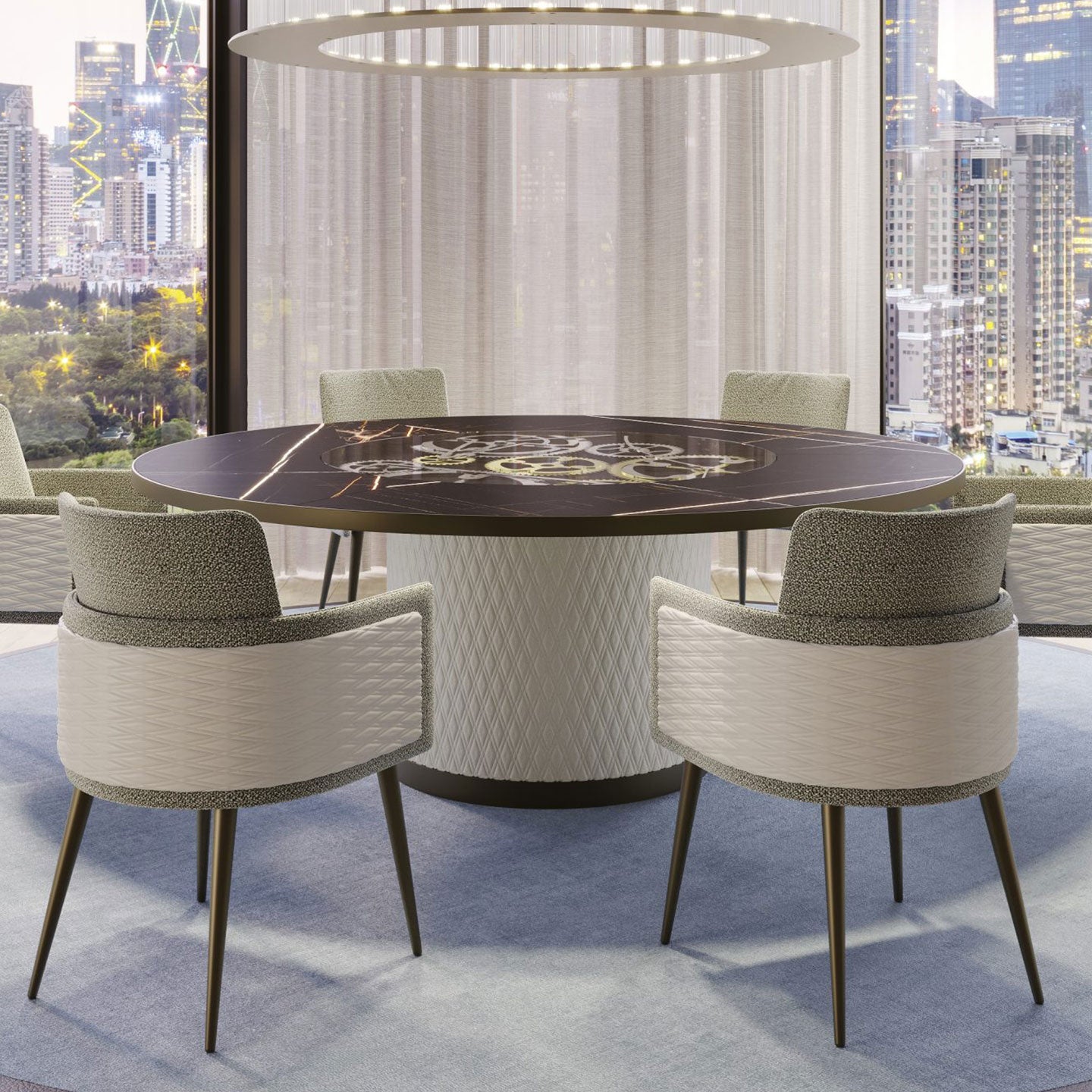 Electric round dining table with gears