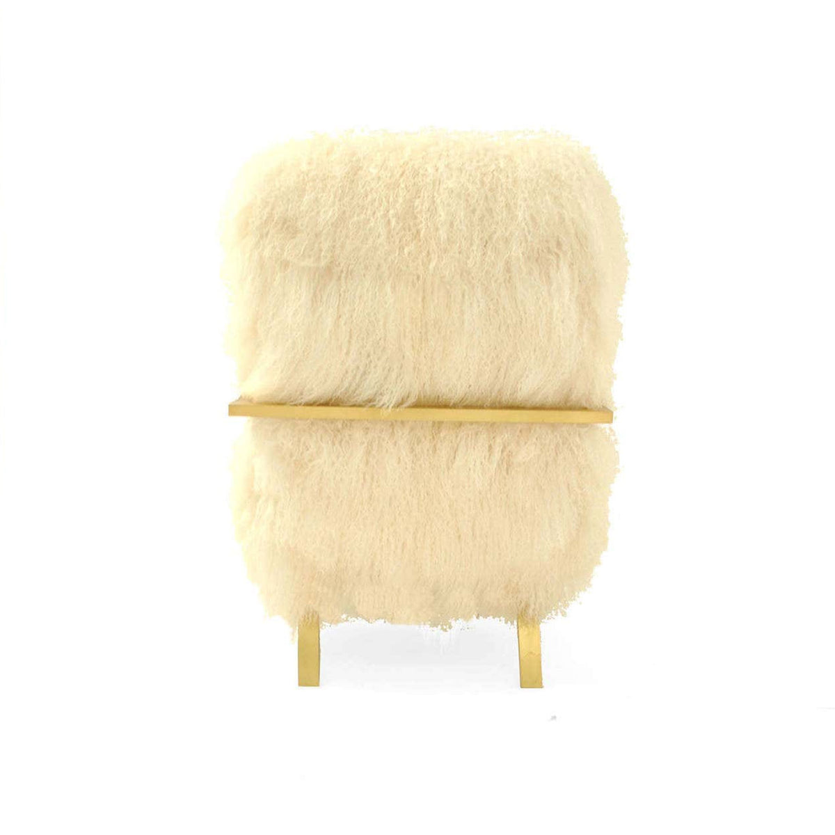 Cream Long‑Hair Faux Fur Accent Chair, Brushed Gold Geometric Metal Frame Armchair