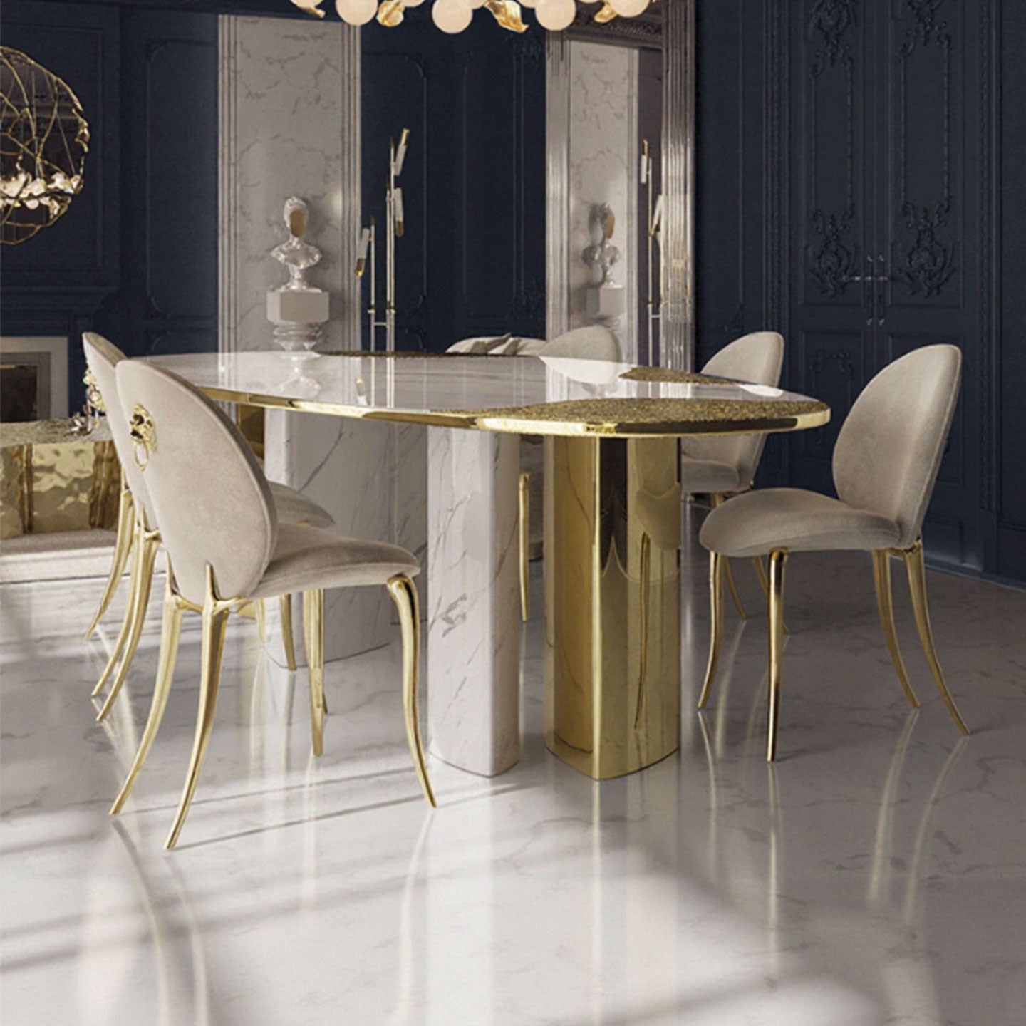marble and gold dining table