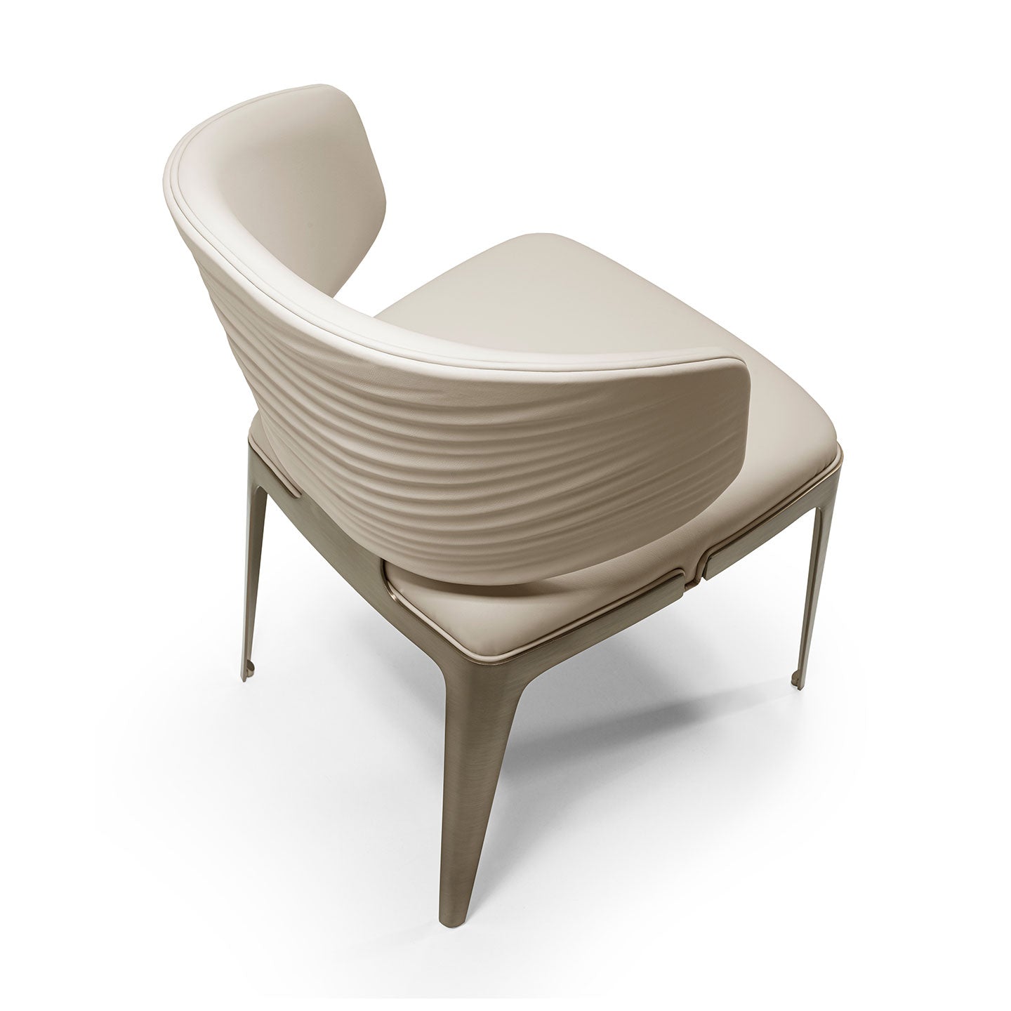 Modern beige upholstered dining chair | Luxurious wave-back armchair