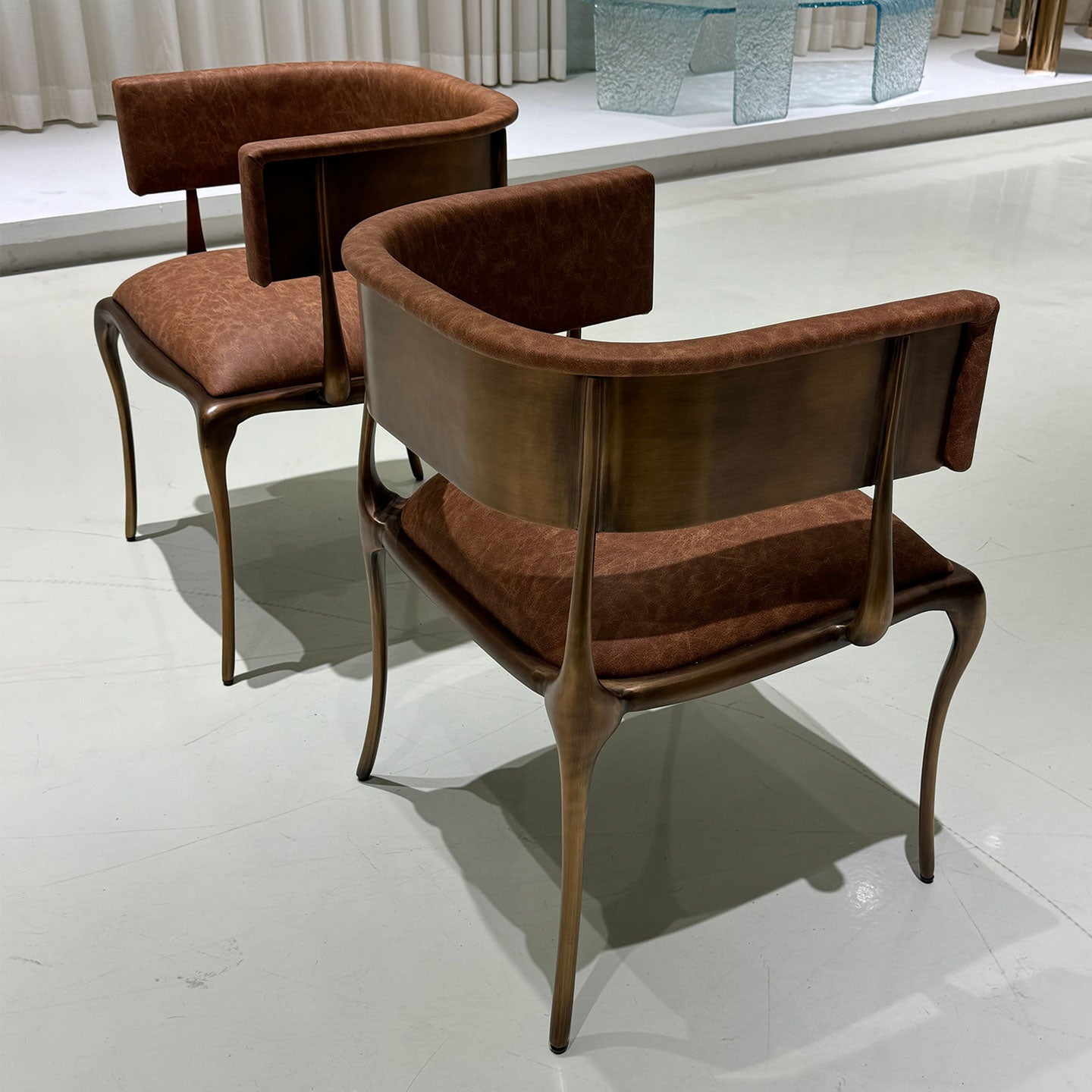 Luxury sculptural metal dining chair, handcrafted designer armchair