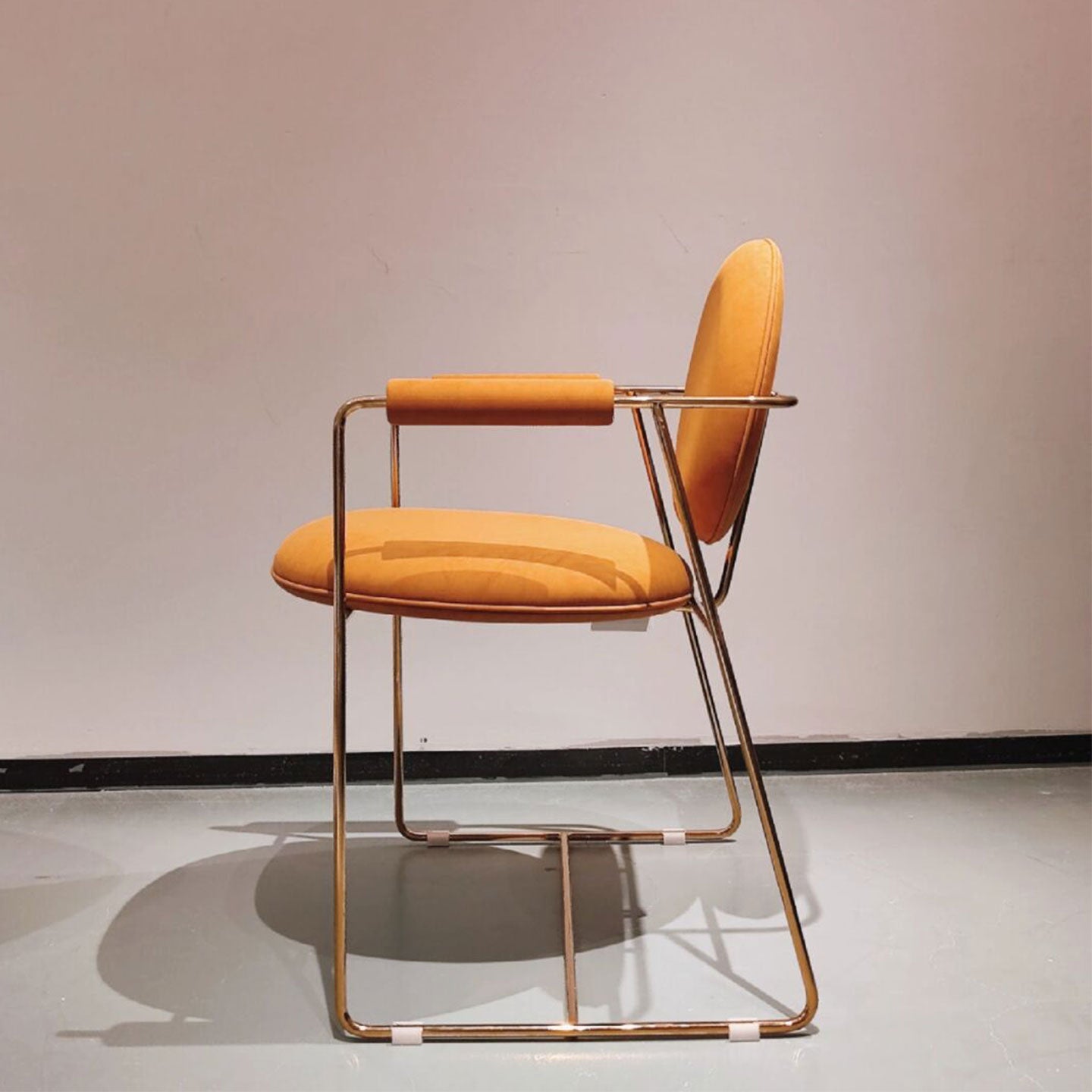 Modern Orange Velvet Accent Chair with Rose Gold Metal Frame | Dining Chair