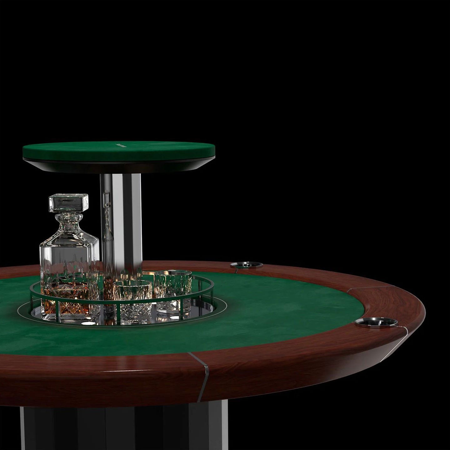 Custom-designed private game room poker table with adjustable bar; colors available upon request.