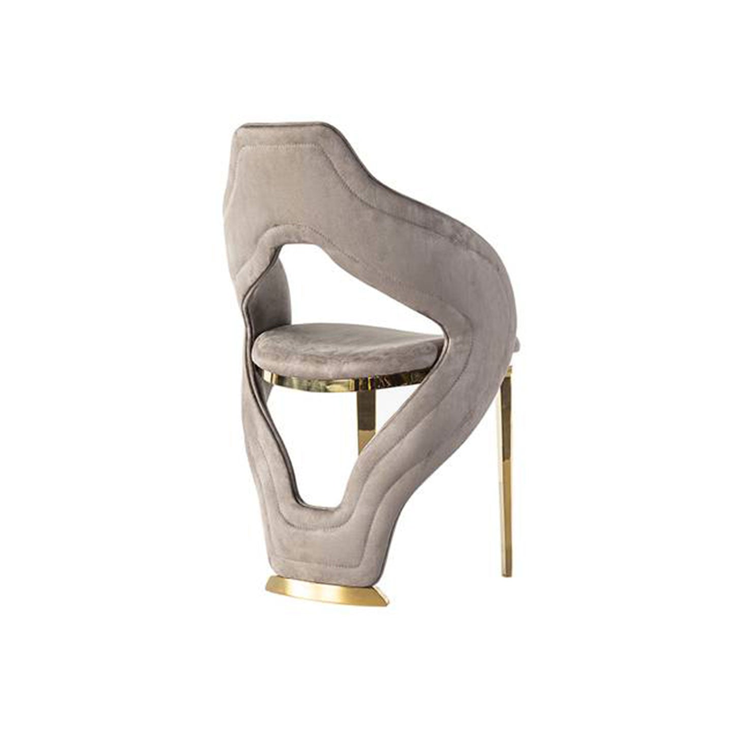 Luxury sculptural velvet chair with openwork curved gold legs - designer chair