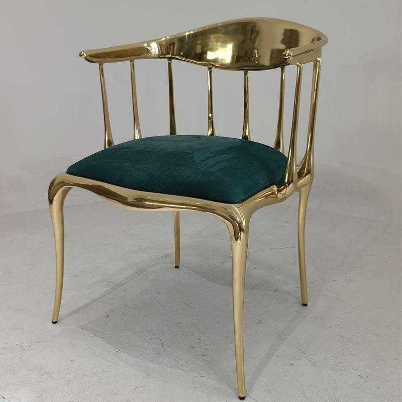 Luxury Brass Armchair with Black Velvet Seat | Modern Gold Metal Dining Chair