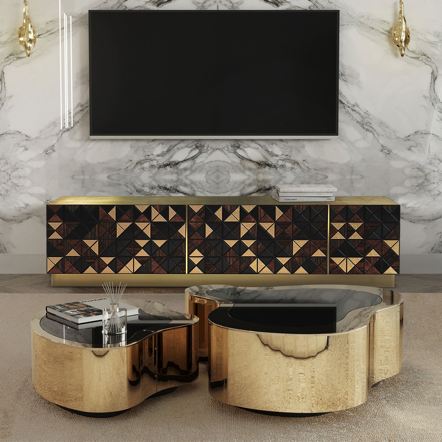 pixel walnut tv cabinet