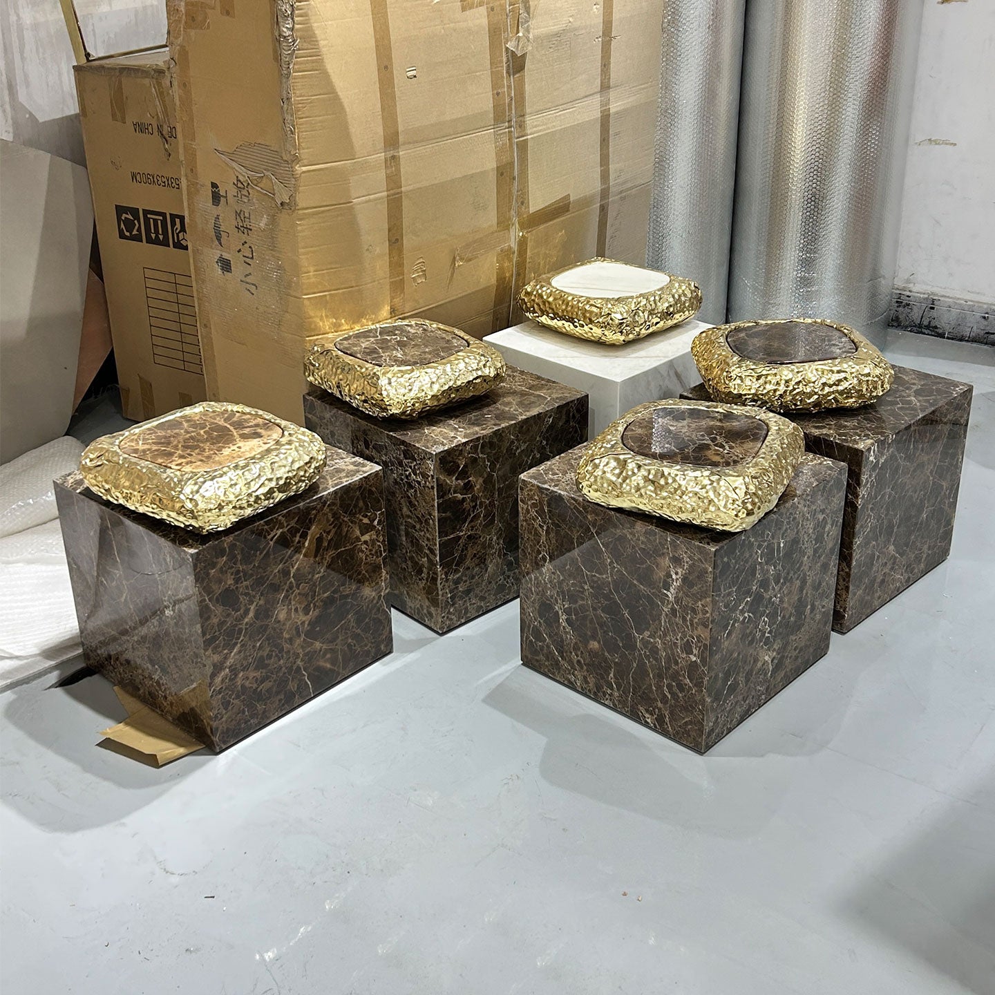 Brown marble sofa side table