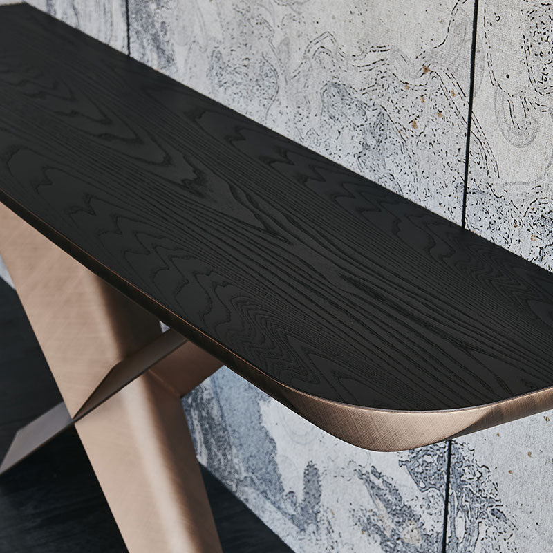 X‑Shaped Brushed Bronze Console Table, Natural Veined Marble Top Luxury Modern Entryway Table