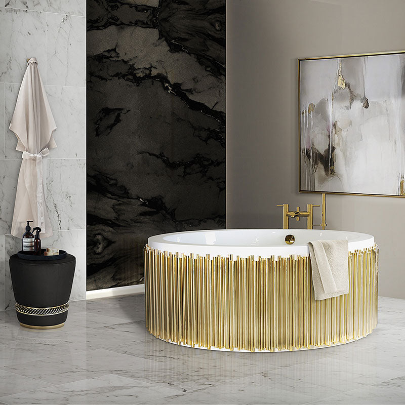 Luxury Stainless Steel Round Bathtub with Gold Stainless Steel Faucet