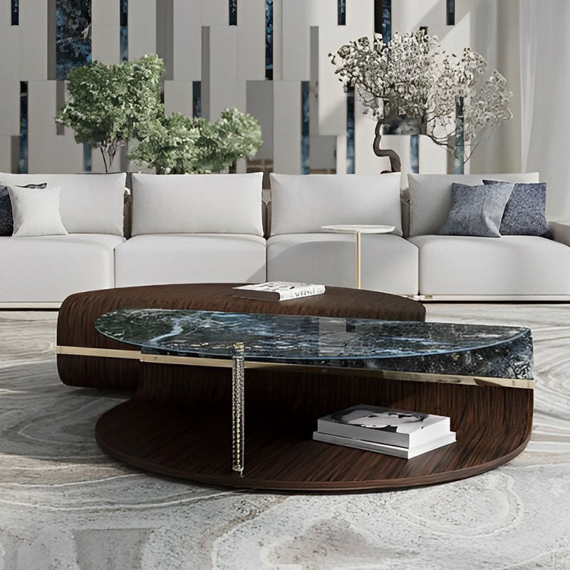 Elegante tavolino da caffè Pannello di Wood curvo Vetro artistico curvo Tubo di vetro trasparente