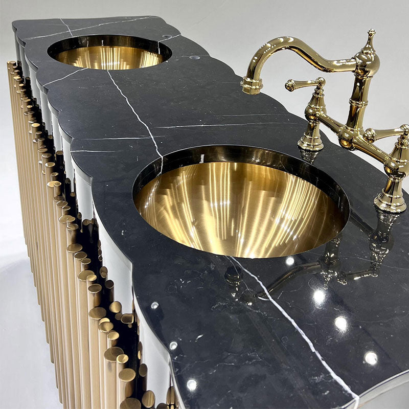 Luxury high-end bathroom vanity with washbasin and double sink