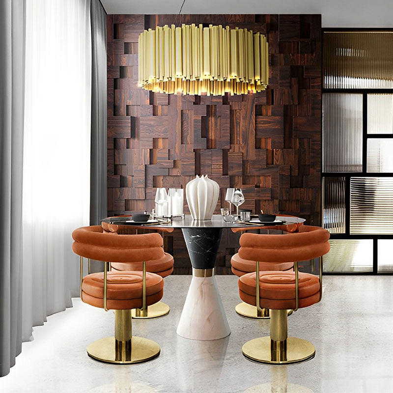 Blue velvet swivel armchair | Luxurious gold swivel dining chair