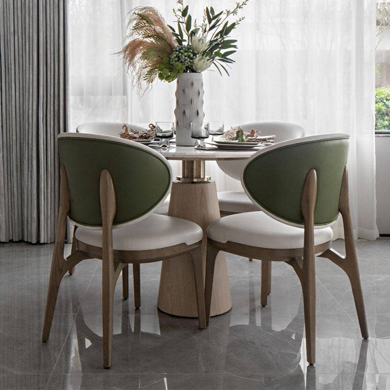Olive green round-back wooden-legged dining chair | Walnut modern designer chair