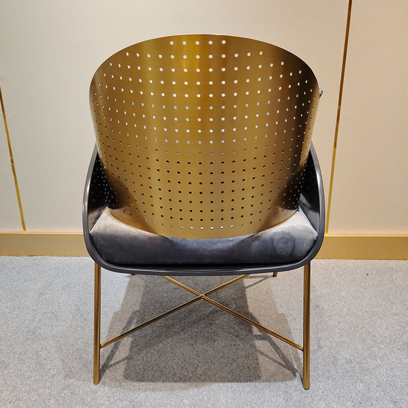 Designer Gold Perforated Armchair Velvet & Metal