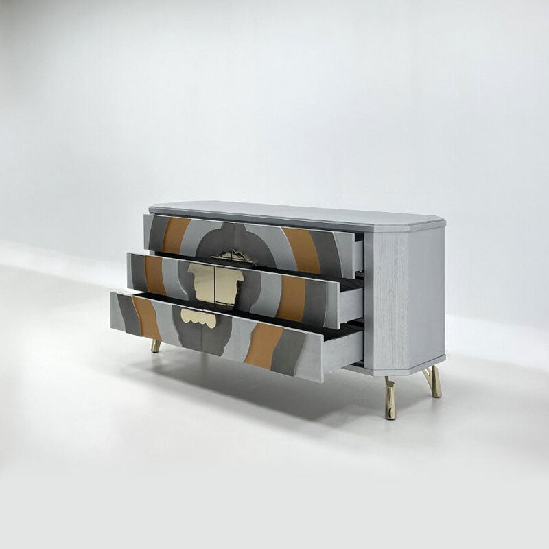 Wood Medusa Head Inlay Sideboard, Curved Luxury Gold Leg Storage Credenza