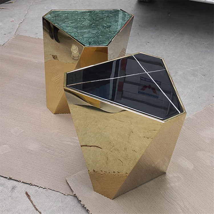 Marble and polished stainless steel sofa side table