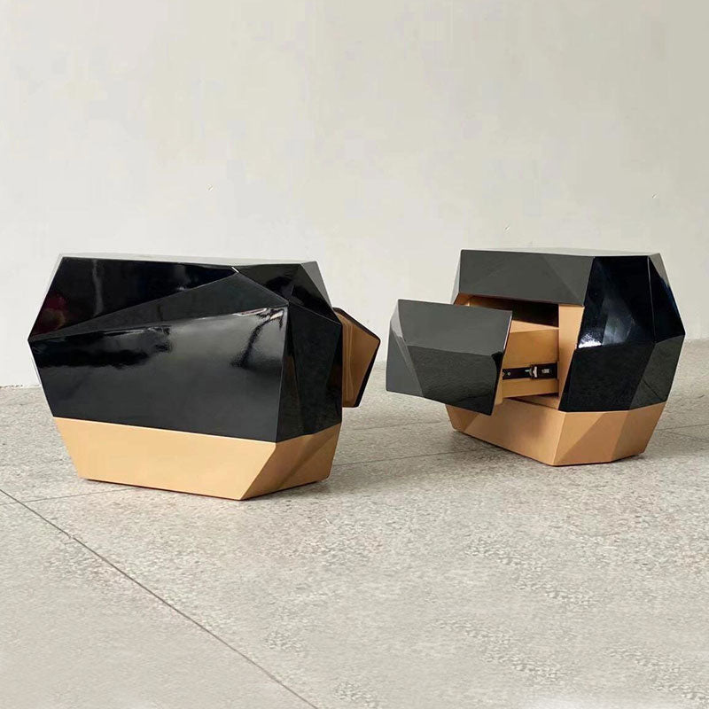 Black Diamond Faceted Nightstand with Gold Base