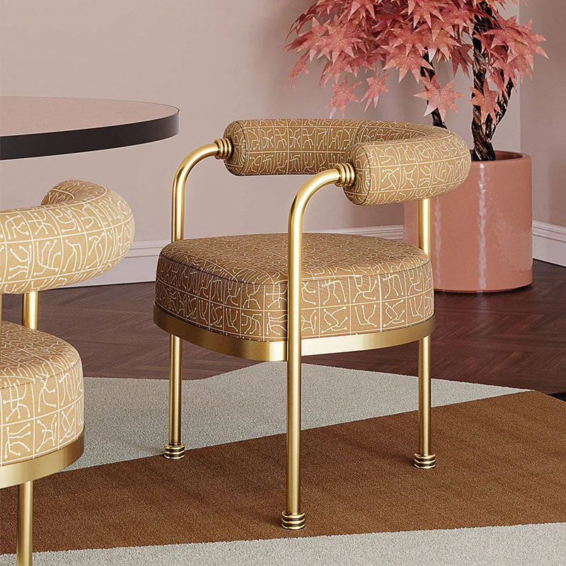 Luxury Gold Metal Frame Velvet Dining Chair with Rounded Backrest Designer Chair