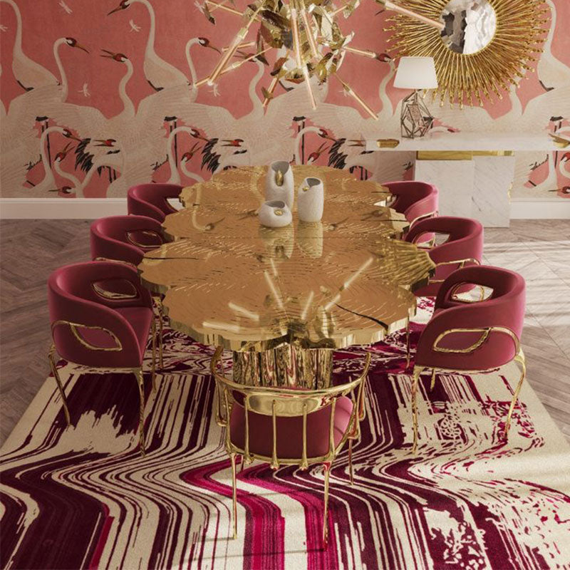 Modern Statement Dining Chair with Sculptural Gold Metal Frame