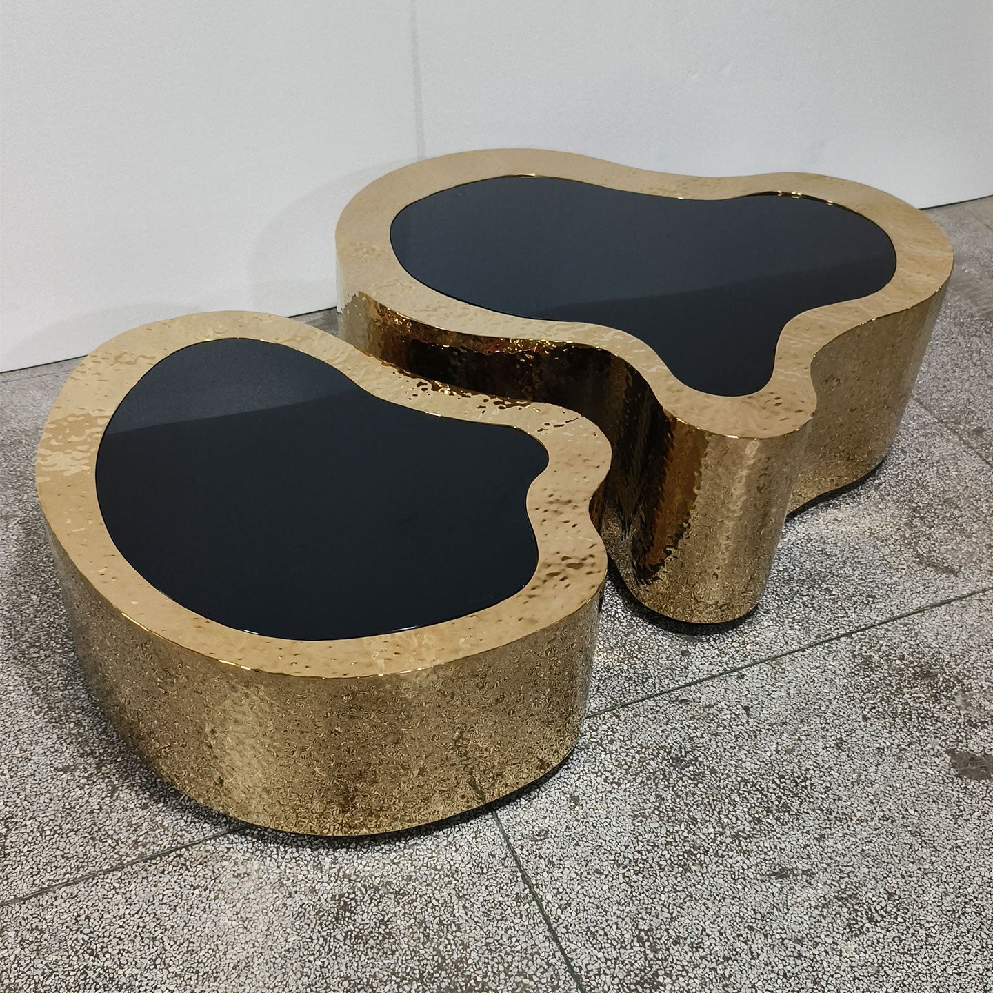 wave hammered brass center table