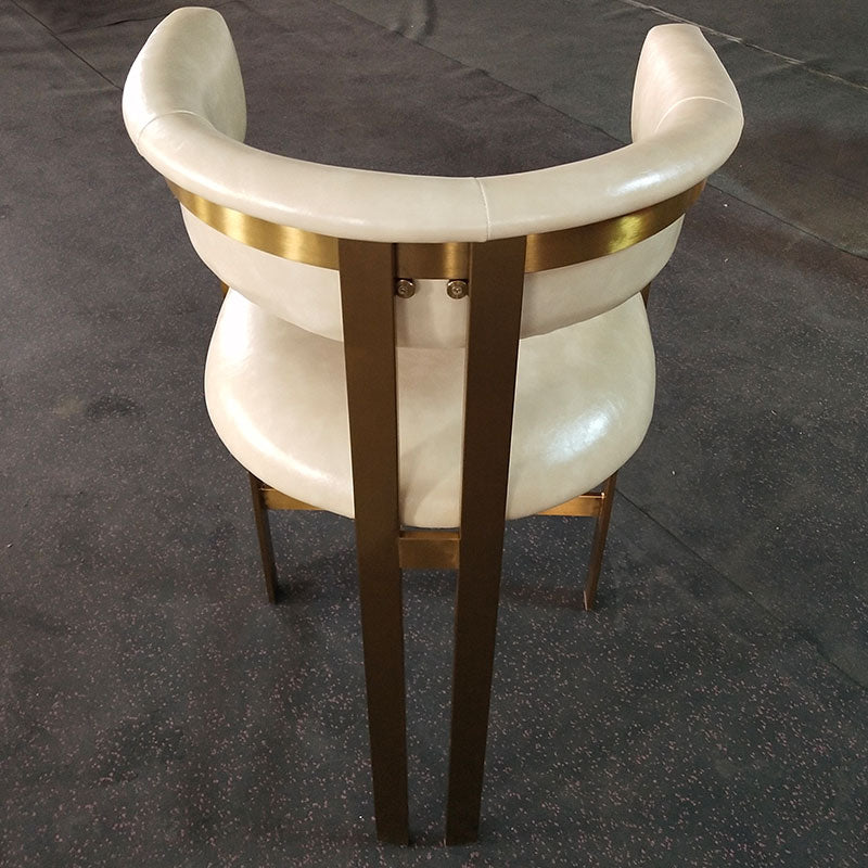 Bar Stool in Ivory Leather and Burnished Brass