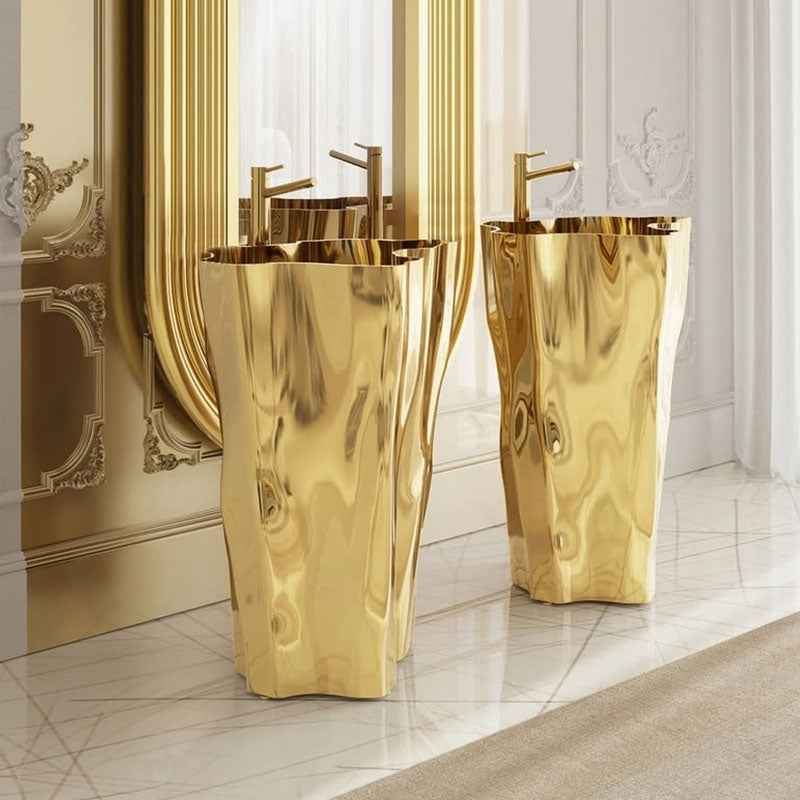 Luxury bathroom furniture: stainless steel freestanding pedestal basin