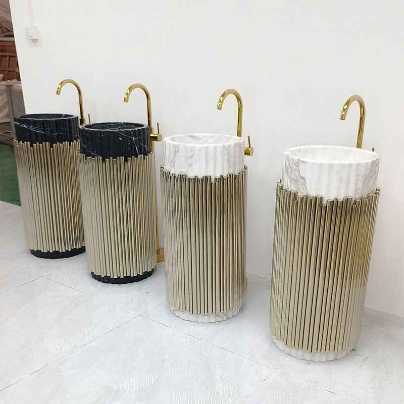 Gold freestanding pedestal washbasin