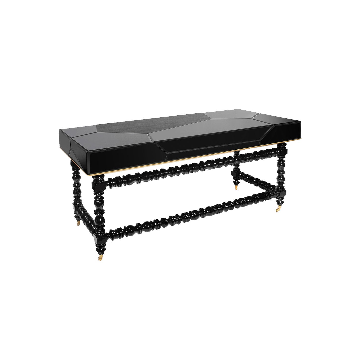 Black Lacquer Bobbin-Leg Luxury Writing Desk