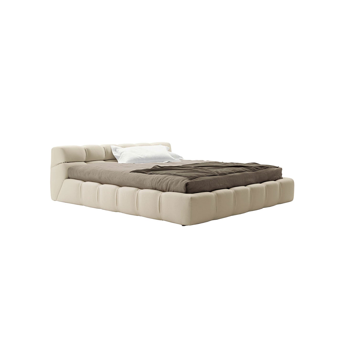 Cream Bubble Tufted Upholstered Platform Bed, Modern Low Profile Block Stitch Fabric Bed Frame