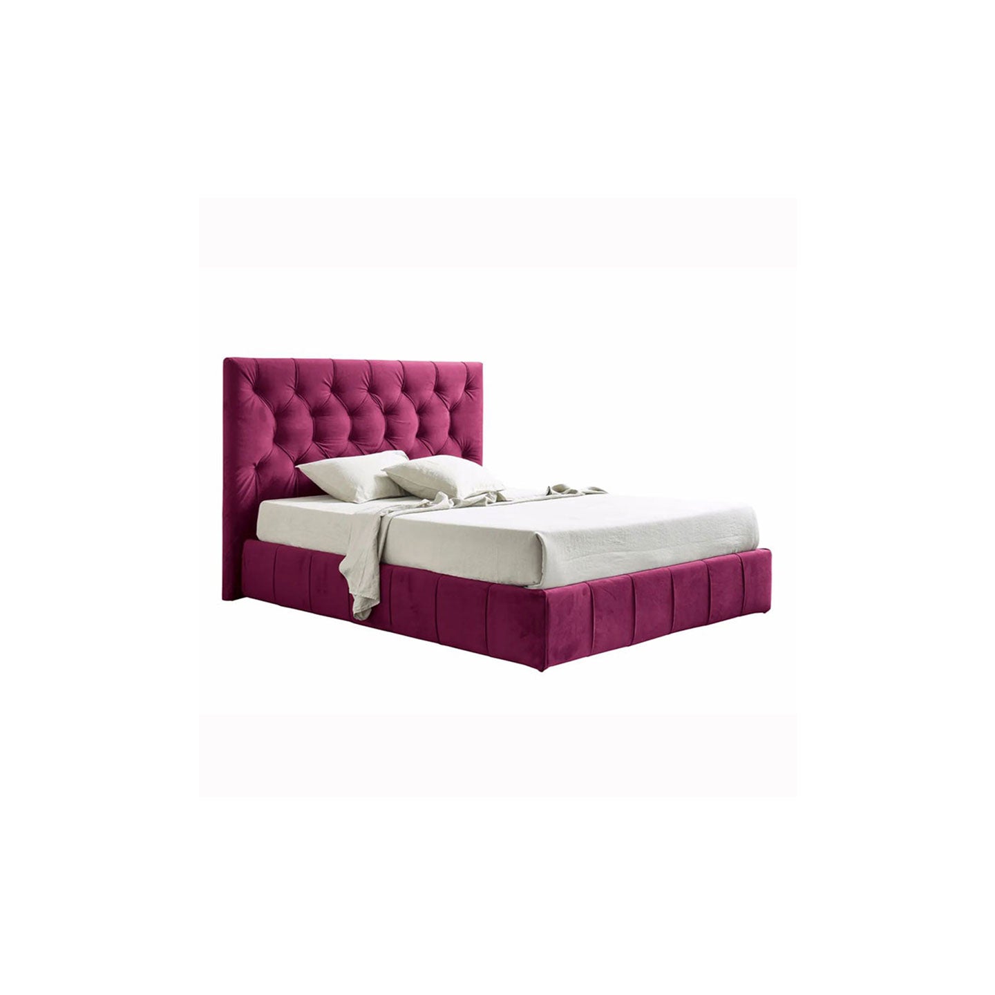 Burgundy Velvet Tufted Platform Bed Upholstered High Headboard Bedroom Frame