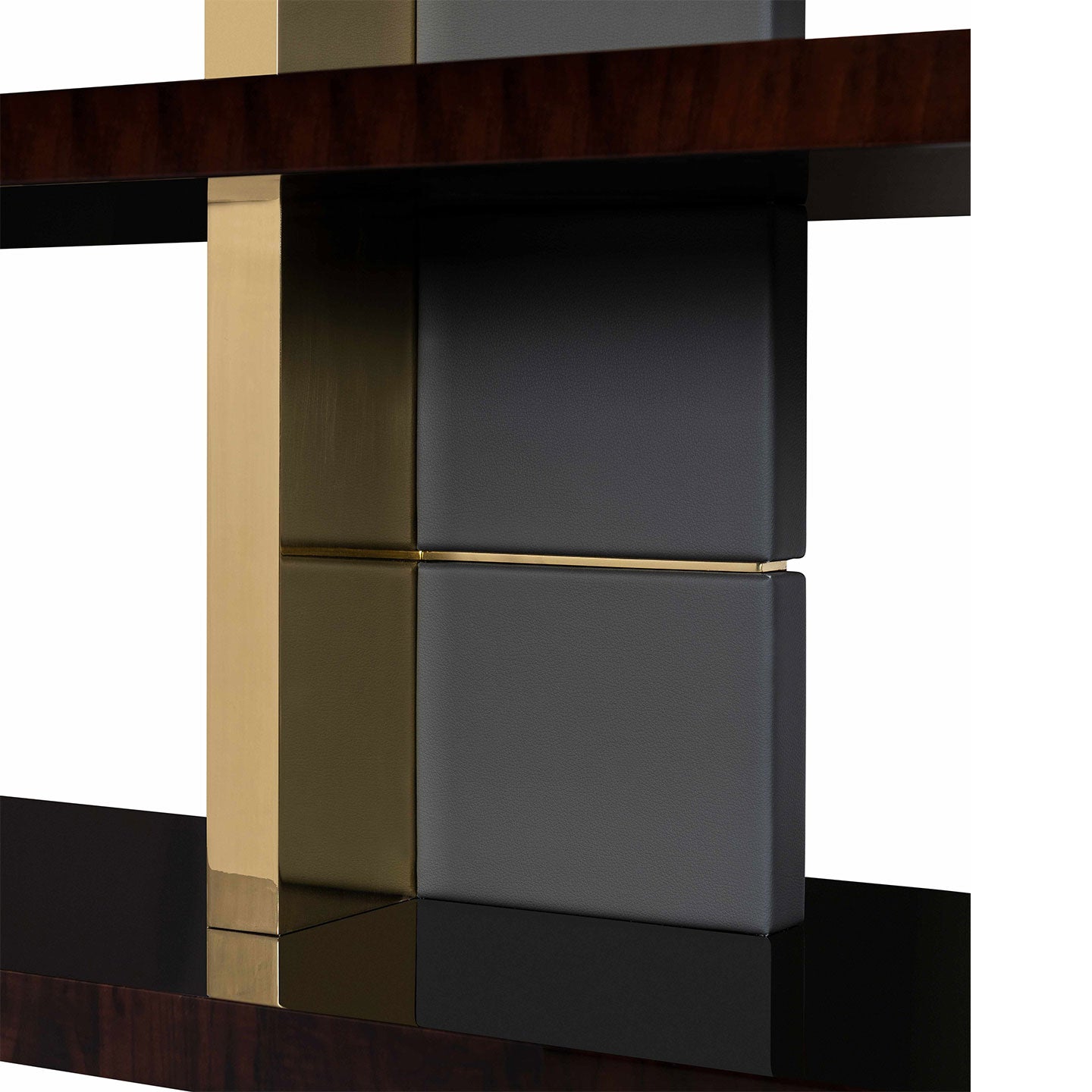 Modern Dark Wood & Gold Metal Etagere Bookcase
