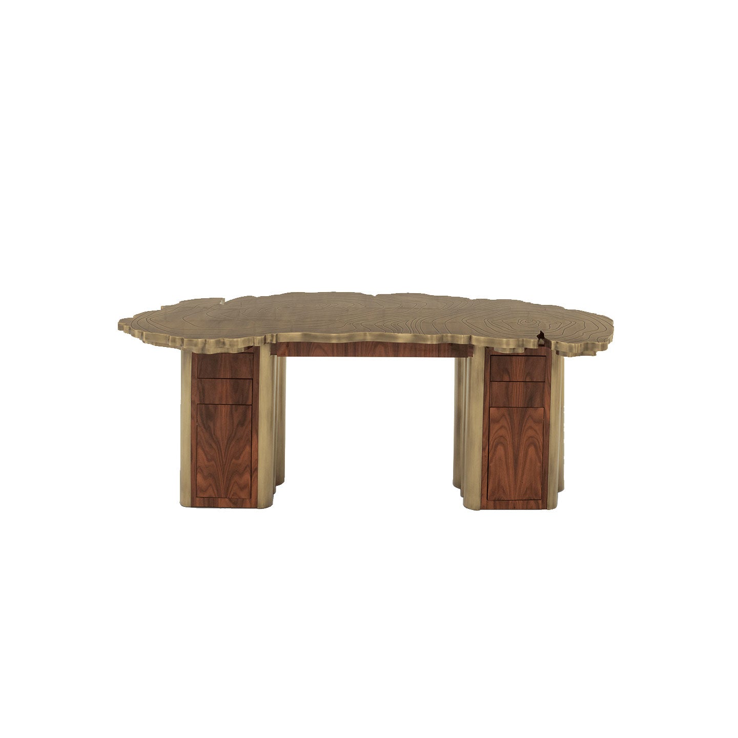 Luxury Solid Wood Desk with Brushed Brass Accents and Live-Edge Style Top