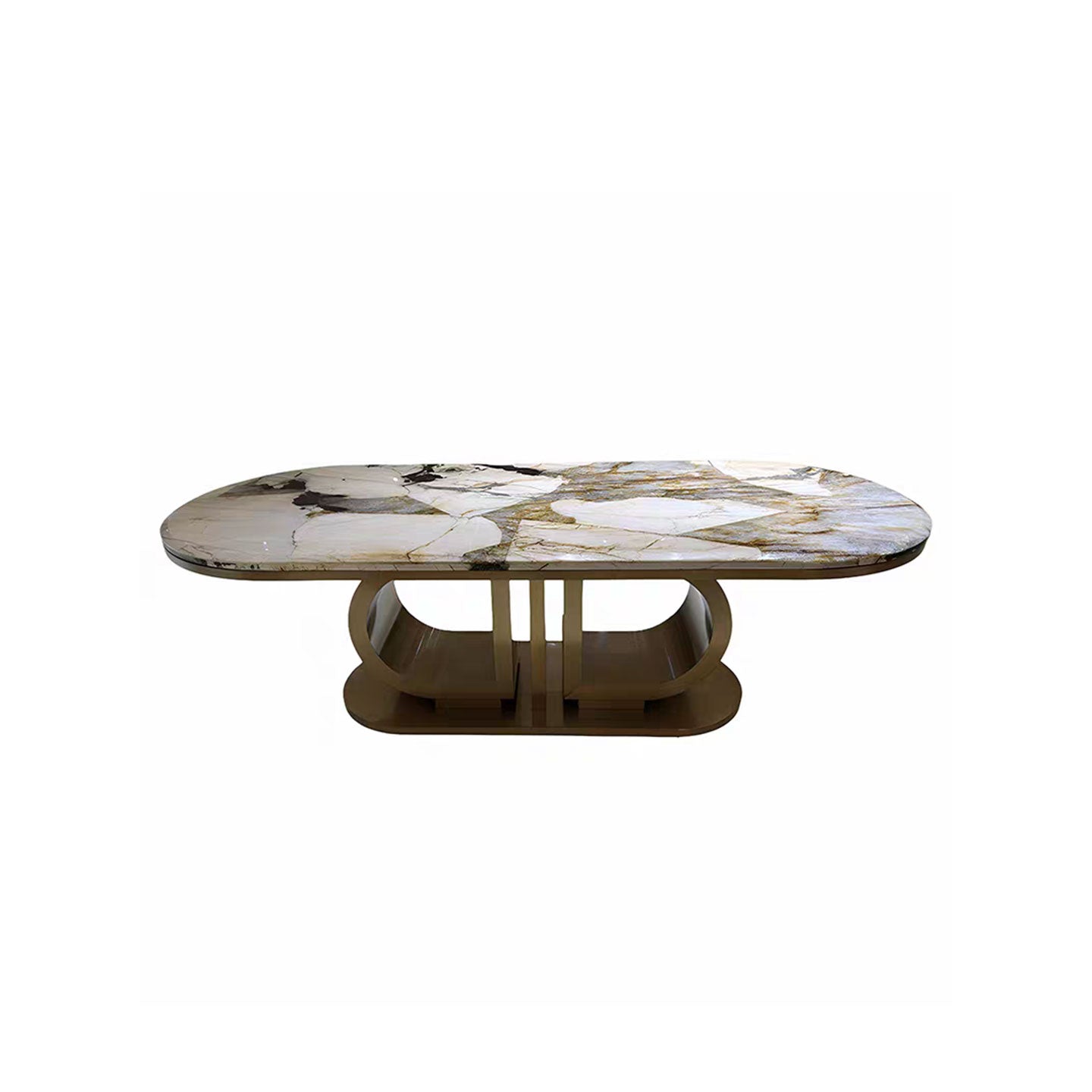Luxury Oval Marble Dining Table with Polished Gold Stainless Steel Frame