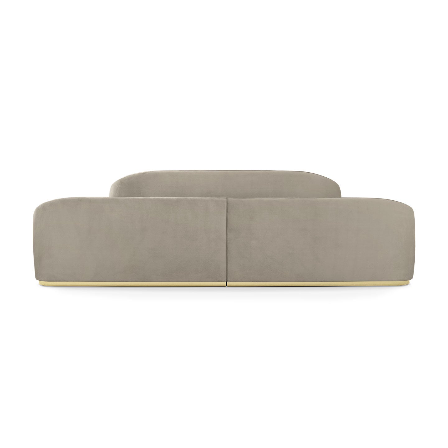 Taupe Velvet Curved Wing Upholstered Bed, Gold Base Modern Luxury Platform Bed