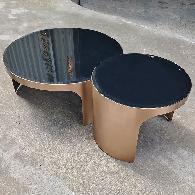 2-Piece Round Tempered Glass Coffee Table Set